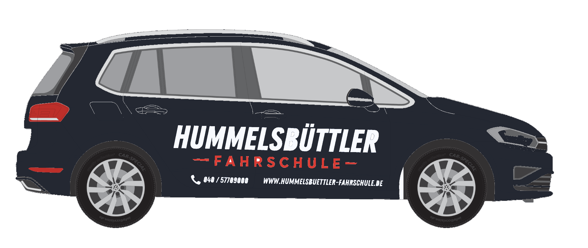 Schwarzer VW Golf Sportsvan der Hummelsbüttler Fahrschule