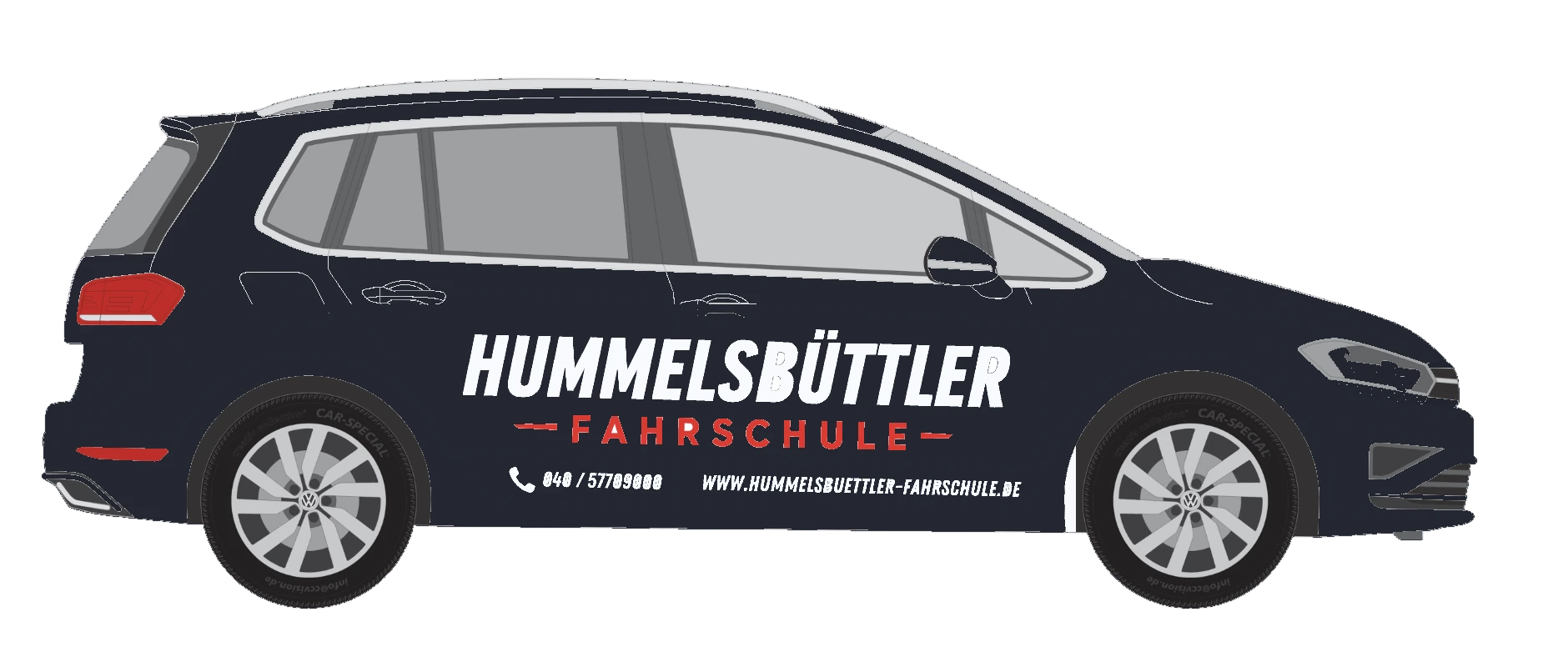Schwarzer VW Golf Sportsvan der Hummelsbüttler Fahrschule
