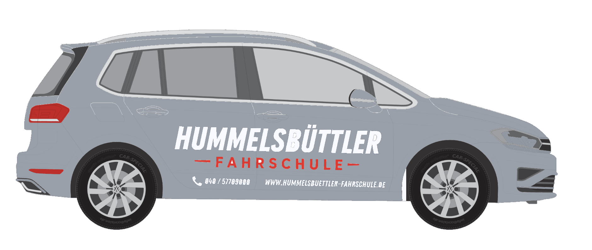 Grauer VW Golf Sportsvan der Hummelsbüttler Fahrschule