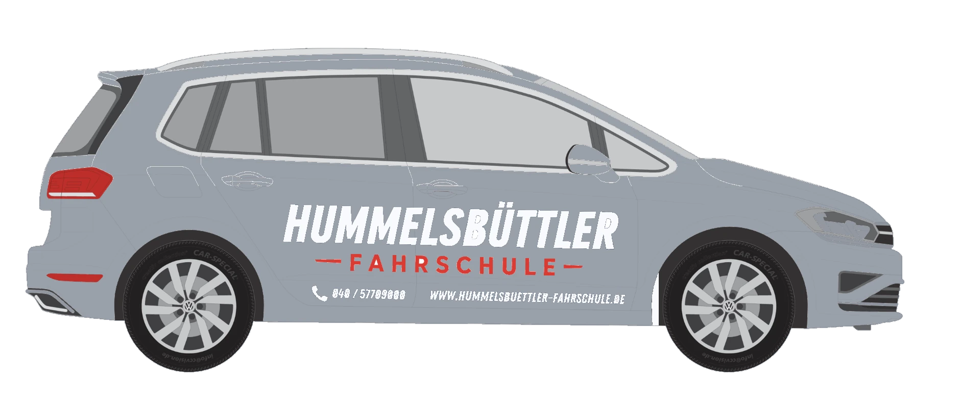 Grauer VW Golf Sportsvan der Hummelsbüttler Fahrschule