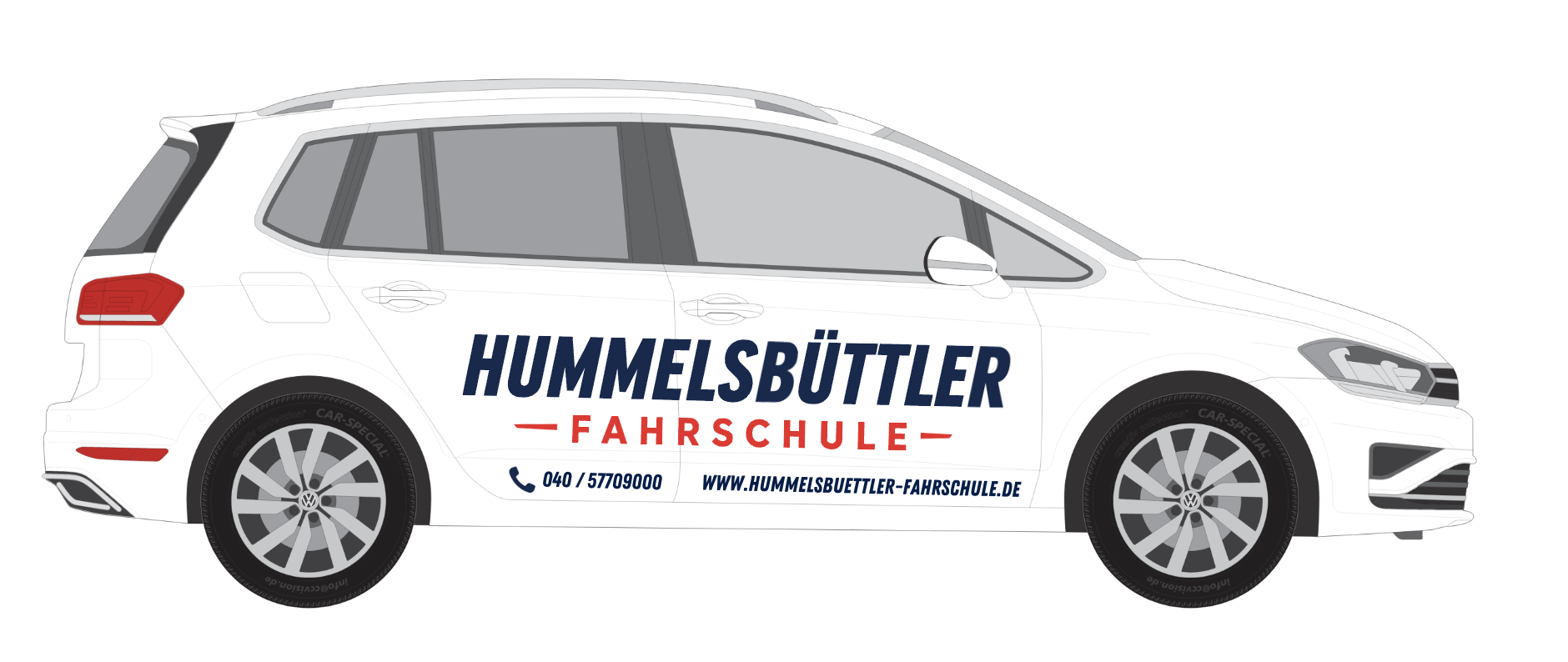 Weißer VW Golf Sportsvan der Hummelsbüttler Fahrschule